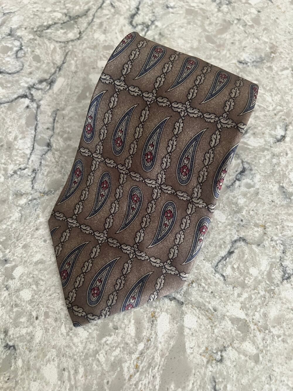 Zylos George Machado 100% Italian Silk Neck Tie Taupe Blue JL